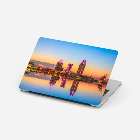 Pegatina para portátil amanecer en Mobile: horizonte urbano reflejado – Pixers®