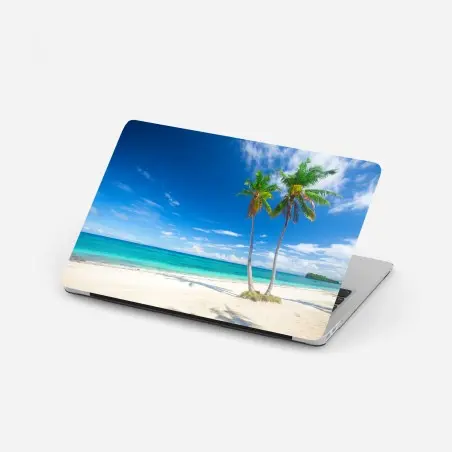 Pegatina para portátil paraíso tropical con palmeras en la playa – Pixers®