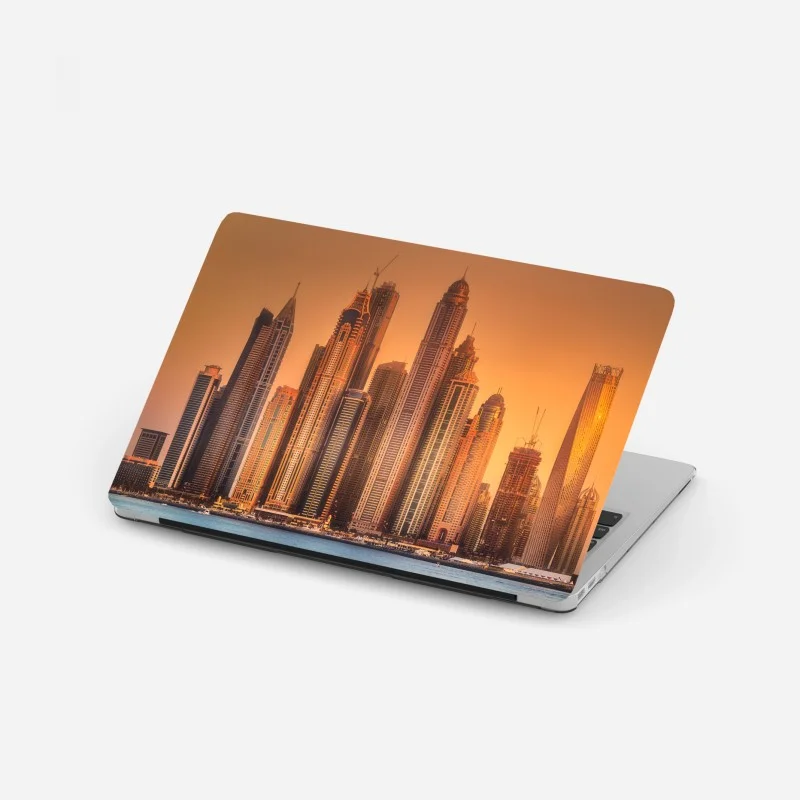 Pegatina para portátil panorama de rascacielos de Dubai al atardecer