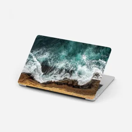Pegatina para portátil olas sobre acantilado en tonos turquesa – Pixers®