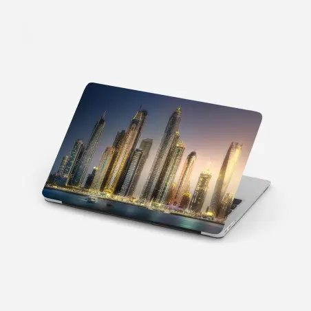 Pegatina para portátil impresionante horizonte de Dubái al atardecer – Pixers®