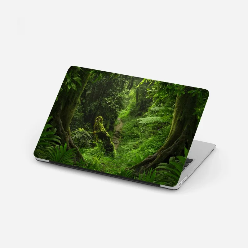 Pegatina para portátil bosque encantado: sendero entre musgo y helechos