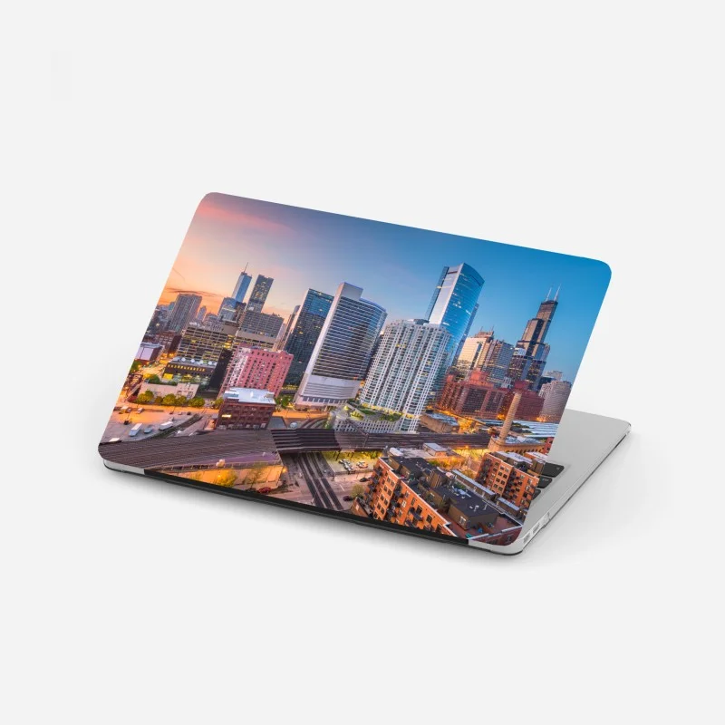 Pegatina para portátil atardecer sobre el skyline de Chicago