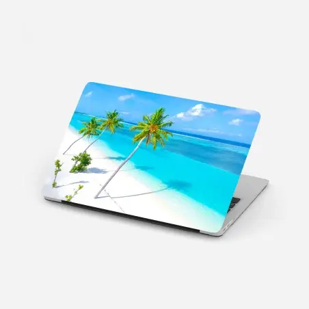 Pegatina para portátil paraíso tropical en aguas turquesas y palmeras – Pixers®