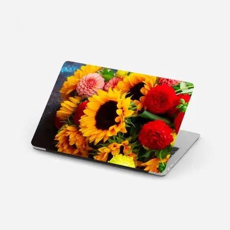 Pegatina para portátil explosión floral: girasoles y dalias vibrantes – Pixers®