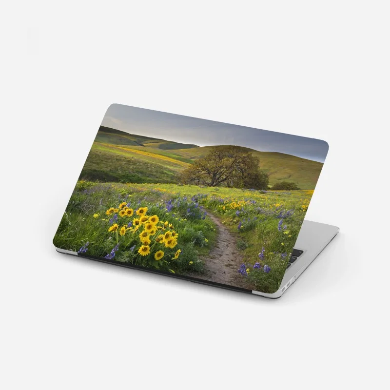 Pegatina para portátil sendero entre flores silvestres en pradera