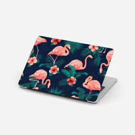Pegatina para portátil estampa tropical de flamencos y hibiscos – Pixers®