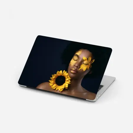 Pegatina para portátil esencia solar: retrato artístico con girasol – Pixers®