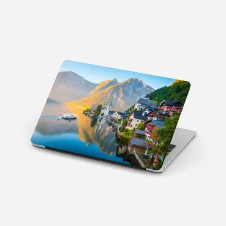 Pegatina para portátil amanecer en Hallstatt: tranquila vista al lago – Pixers®