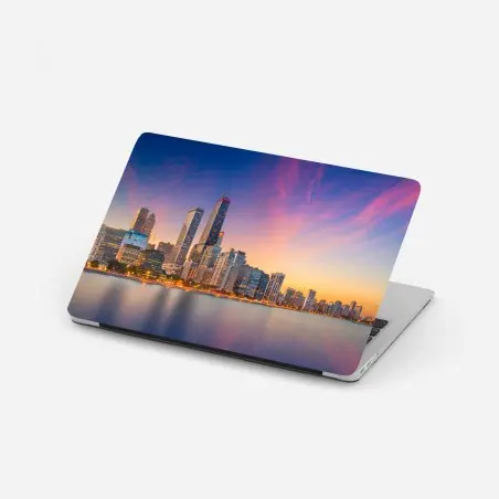 Pegatina para portátil puesta de sol sobre el skyline de Chicago – Pixers®