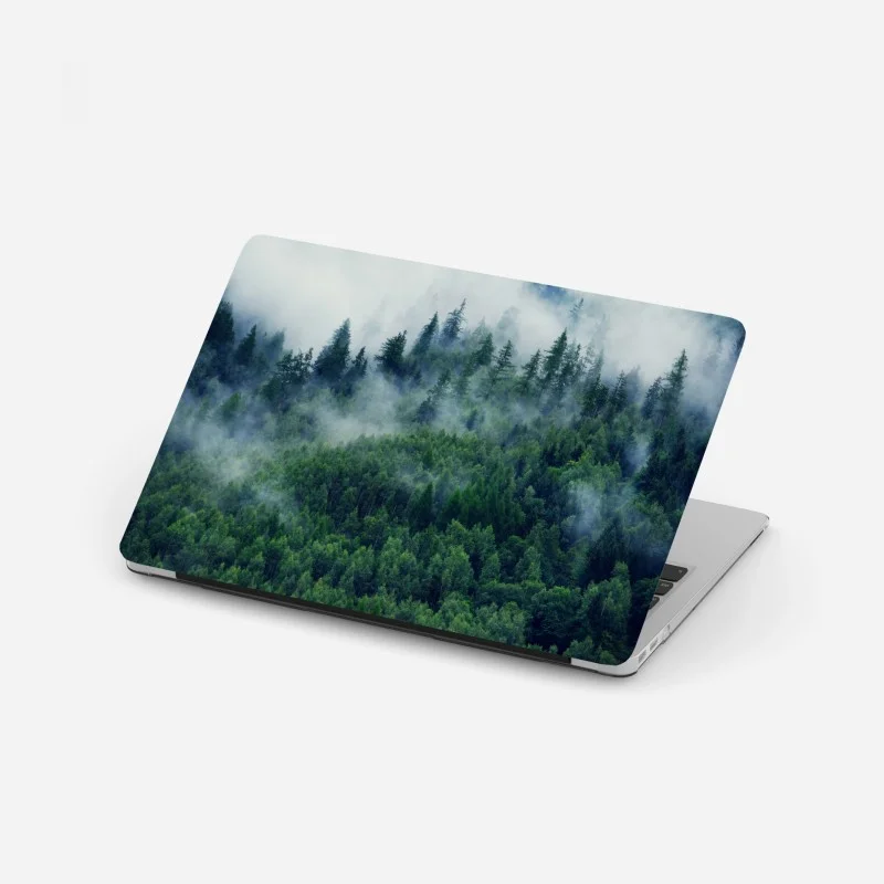 Pegatina para portátil bosque en la niebla, calma montañosa