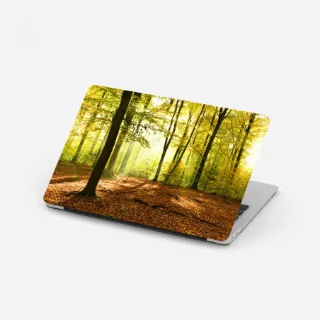 Pegatina para portátil amanecer otoñal en el bosque dorado – Pixers®