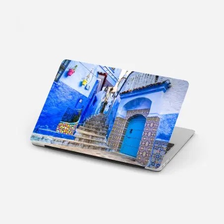Pegatina para portátil calle azul de Chefchaouen – Pixers®