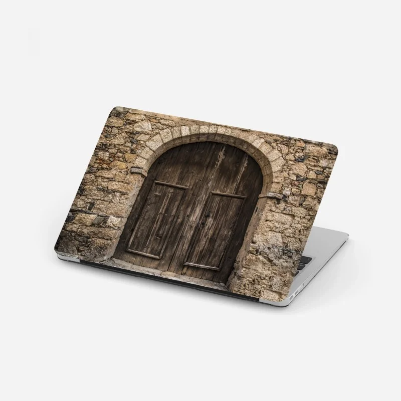 Pegatina para portátil puerta rústica de madera con arco de piedra