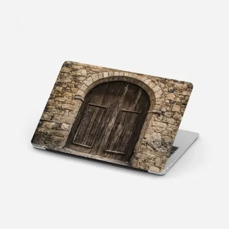Pegatina para portátil puerta rústica de madera con arco de piedra – Pixers®