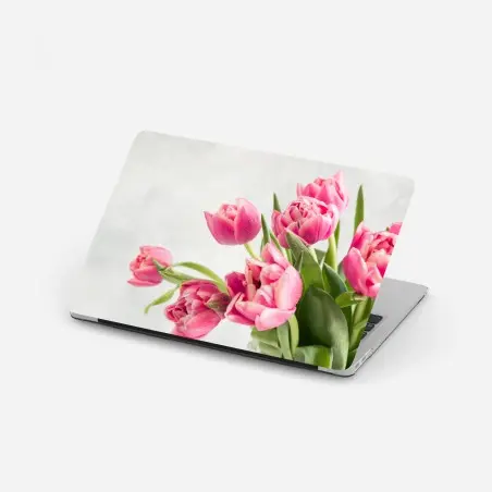 Pegatina para portátil tulipanes rosas con gotas de rocío – Pixers®