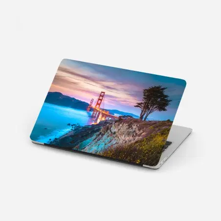 Pegatina para portátil vistas del puente Golden Gate al atardecer – Pixers®