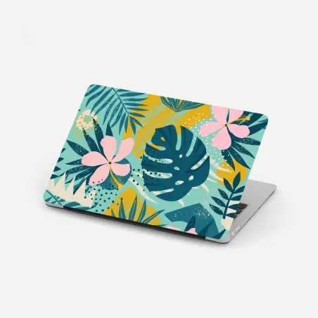 Pegatina para portátil diseño tropical moderno con hojas de monstera y hibisco – Pixers®