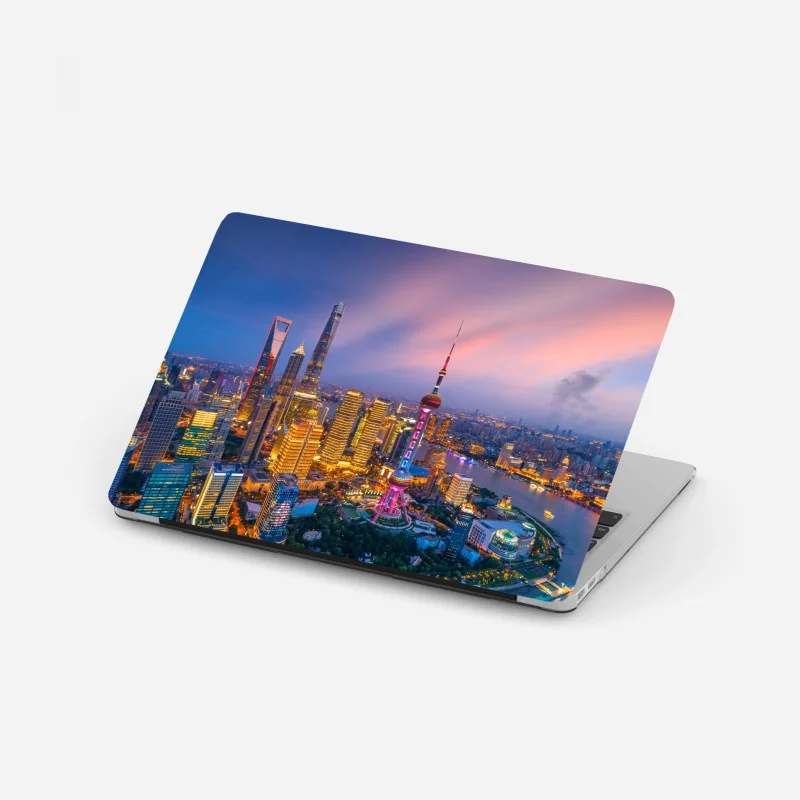 Pegatina para portátil luces de Shanghai al anochecer