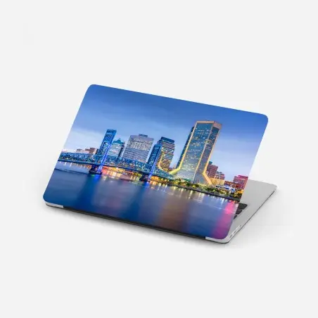 Pegatina para portátil atardecer en Jacksonville: horizonte urbano iluminado – Pixers®