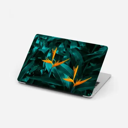 Pegatina para portátil flores tropicales ave del paraíso sobre follaje esmeralda – Pixers®