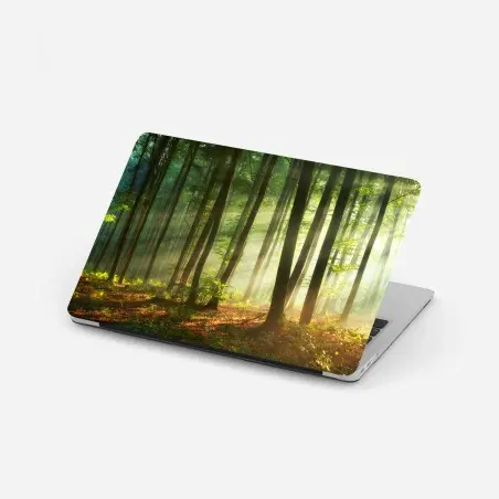 Pegatina para portátil bosque al amanecer con luz dorada – Pixers®