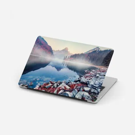 Pegatina para portátil amanecer neblinoso en Obersee, Suiza – Pixers®