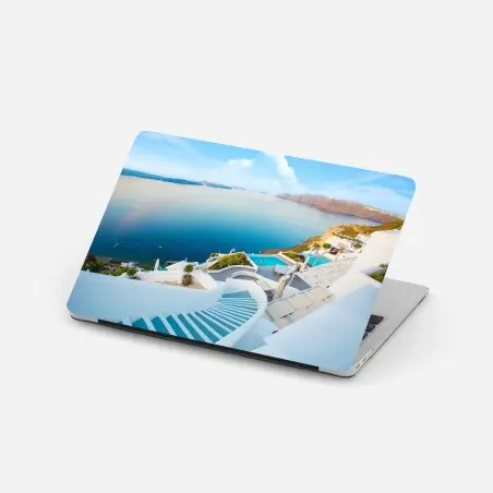 Pegatina para portátil mural de paisaje costero de Santorini – Pixers®