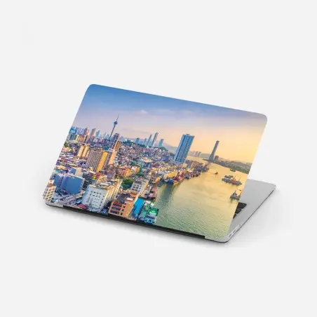 Pegatina para portátil panorama urbano de Macau al atardecer – Pixers®