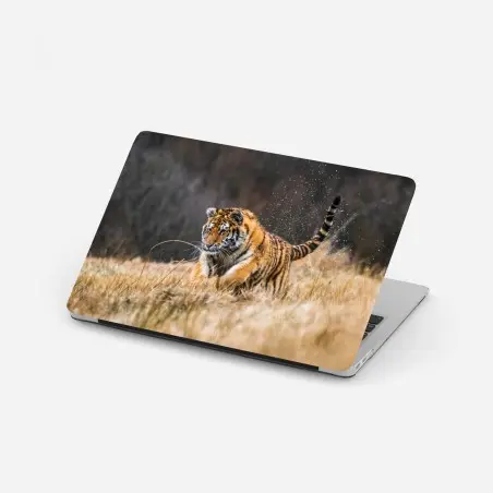 Pegatina para portátil tigre siberiano en la pradera: fuerza en movimiento – Pixers®