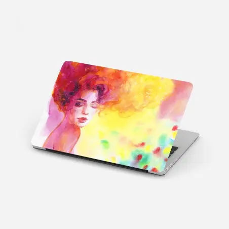 Pegatina para portátil retrato acuarela de mujer con cabello ardiente – Pixers®