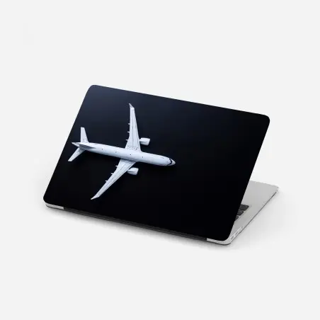 Pegatina para portátil silueta aérea minimalista de avión blanco sobre fondo negro – Pixers®