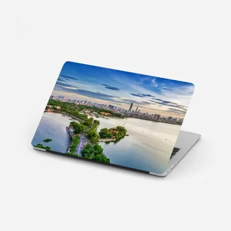 Pegatina para portátil atardecer sobre el lago de Hanoi – Pixers®