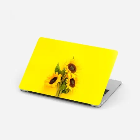Pegatina para portátil girasoles sobre fondo amarillo vibrante – Pixers®