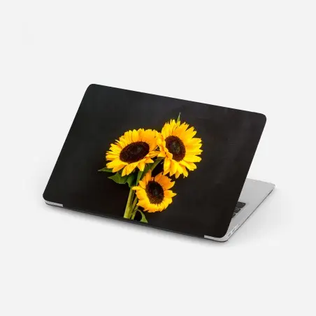 Pegatina para portátil girasoles sobre fondo negro – Pixers®