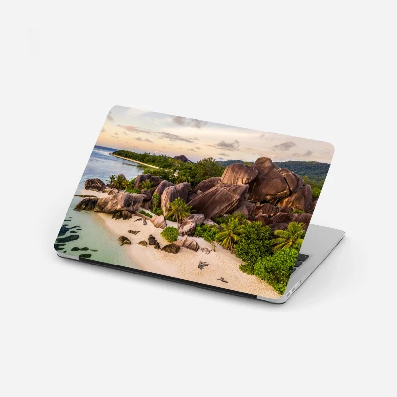 Pegatina para portátil escena del paraíso rocoso en La Digue, Seychelles