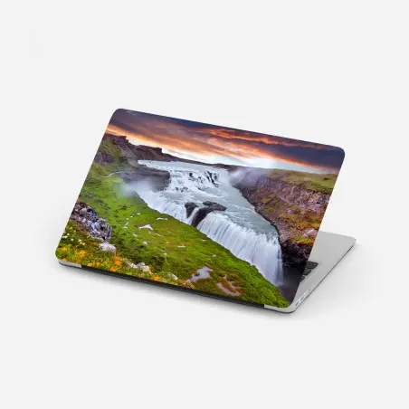 Pegatina para portátil panorámica de Gullfoss, cascada majestuosa de Islandia – Pixers®