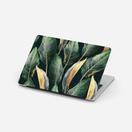 Pegatina para portátil diseño tropical de hojas exóticas sobre fondo oscuro – Pixers®