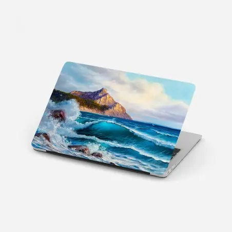 Pegatina para portátil olas azules y acantilados dorados – Pixers®