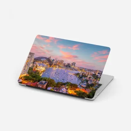 Pegatina para portátil atardecer en Sydney: horizonte vibrante sobre la bahía – Pixers®