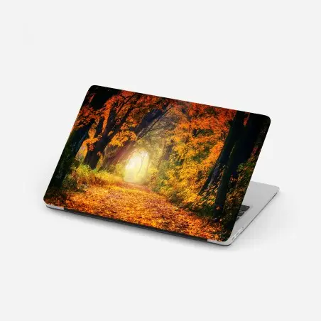 Pegatina para portátil sendero otoñal entre árboles dorados – Pixers®