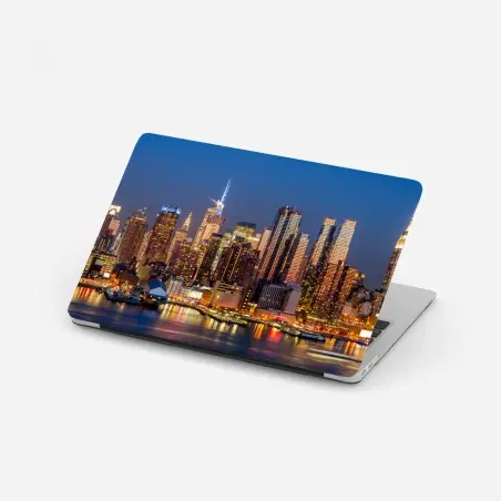Pegatina para portátil panorámica nocturna del horizonte de Nueva York – Pixers®