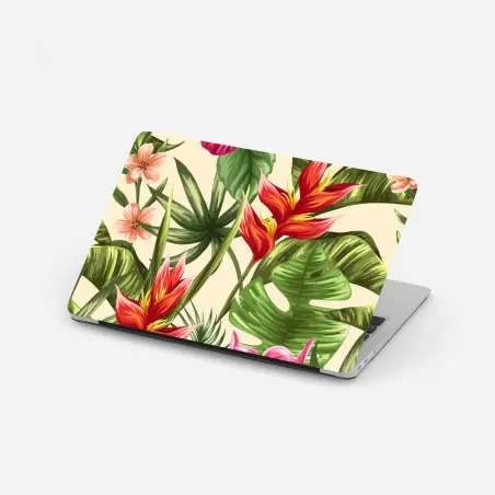 Pegatina para portátil diseño tropical con plumerias e hibiscos – Pixers®