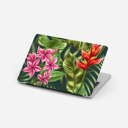Pegatina para portátil diseño floral tropical con hibisco y plumeria – Pixers®