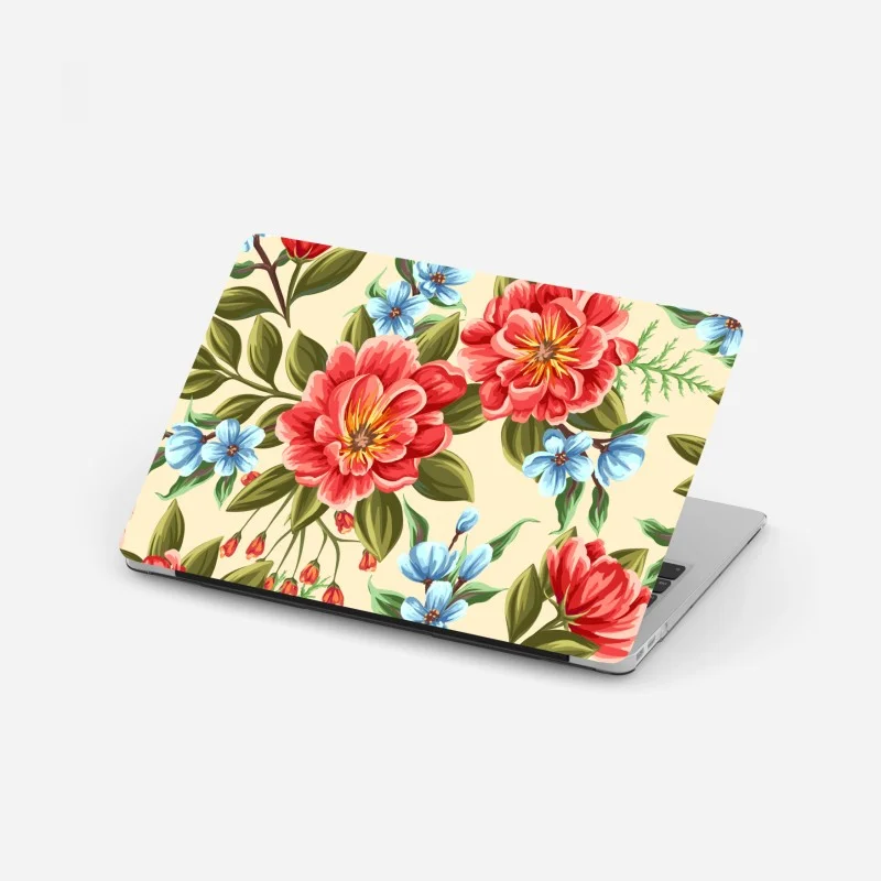 Pegatina para portátil estampado floral en acuarela sobre fondo beige