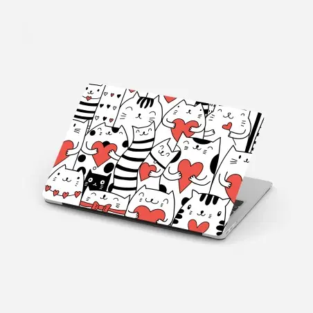 Pegatina para portátil patrón de gatos con corazones – Pixers®