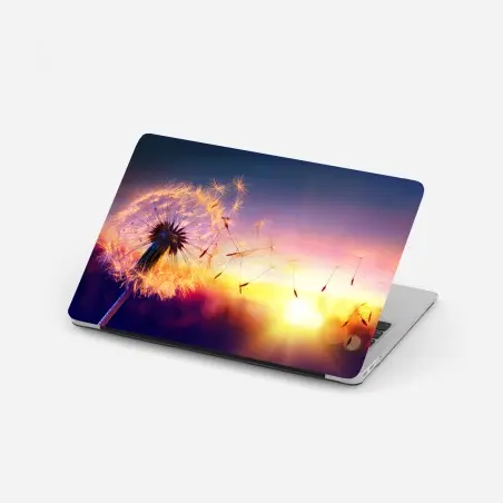 Pegatina para portátil diente de león al viento en atardecer dorado – Pixers®