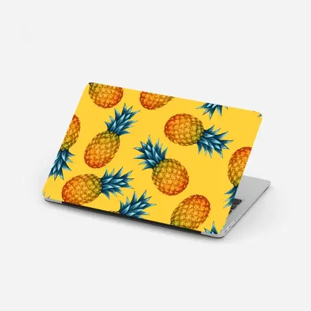 Pegatina para portátil diseño tropical de piñas sobre fondo amarillo – Pixers®