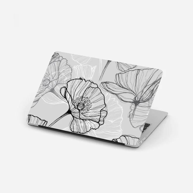 Pegatina para portátil estampado de amapolas en líneas minimalistas