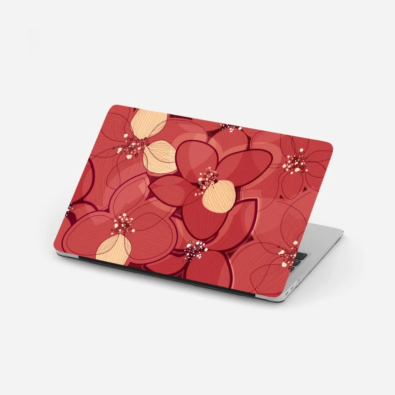 Pegatina para portátil diseño floral en tonos rojos y marfil